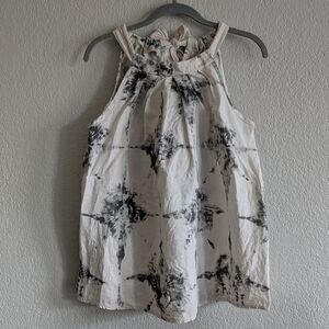 Sleeveless Linen Top Lightweight Breathable Sz S Off White Graphite Pattern